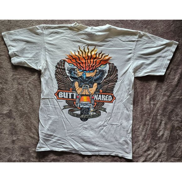 Butt Naked Motorcycle T-Shirt L Large Gildan Heavyweight Pre-Shrunk Cotton White - Picture 5 of 7